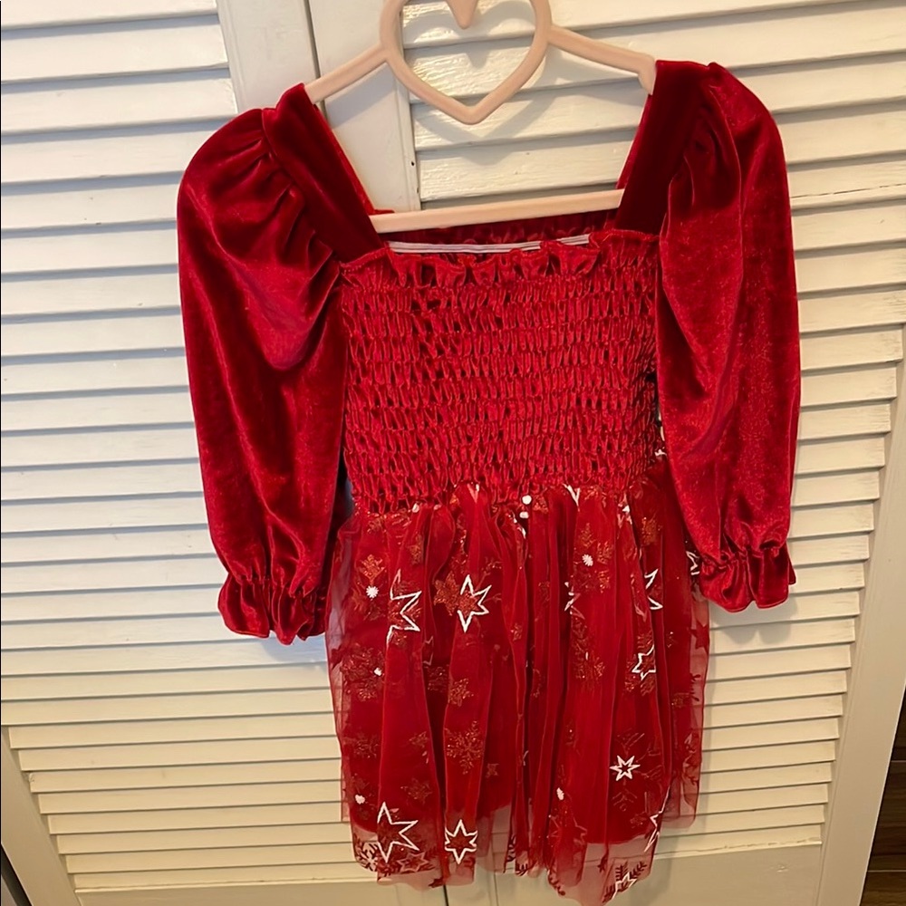 Red Velvet Holiday Dress with Stars – Size 2T